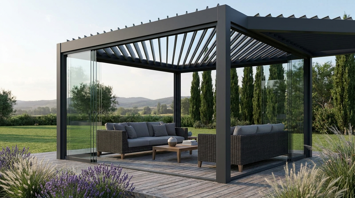 Pergola bioklimatyczna z ruchomymi lamelami