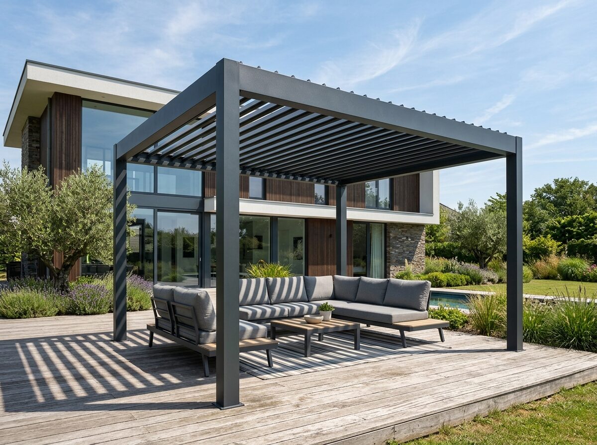Pergola z lamelami na tarasie